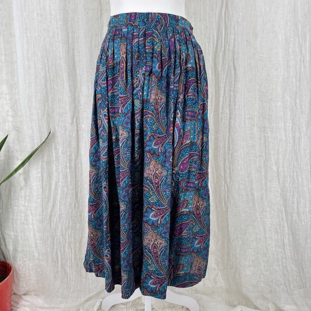 Vintage 90s Paisley Midi Skirt S Boho Indie Whimsigoth Cottagecore Grunge Pocket